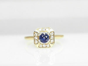 14k Yellow Gold Diamond 0.10ct and Sapphire 0.42ct Ring