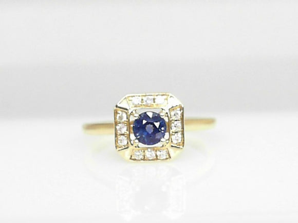 14k Yellow Gold Diamond 0.10ct and Sapphire 0.42ct Ring