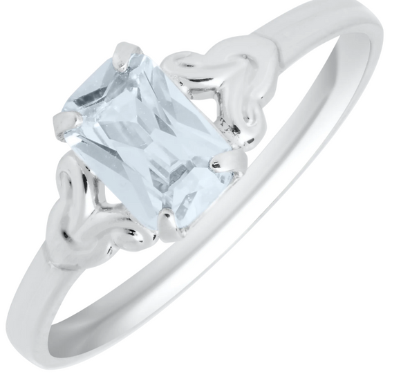 Kids Birthstone Sterling Silver Ring April Size 4