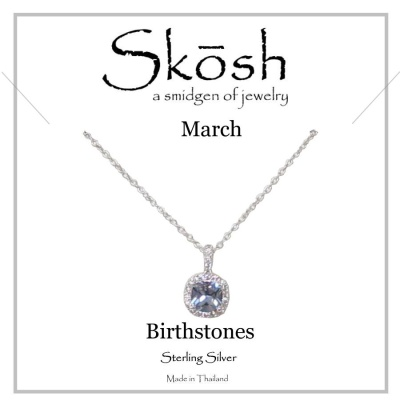 Skosh Silver March Birthstone Necklace 16+1+1