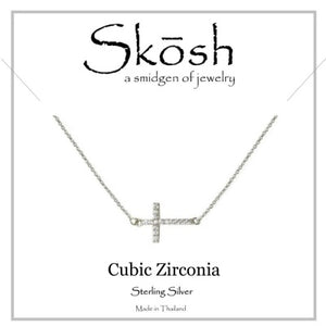 Skosh Silver CZ Sideways Cross 16+2"