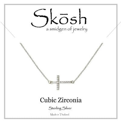 Skosh Silver CZ Sideways Cross 16+2