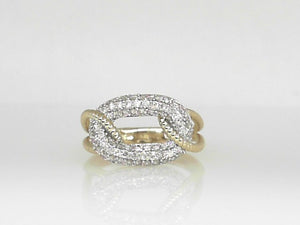 Yellow Gold Diamond Pave Ring with Twisted Shanks