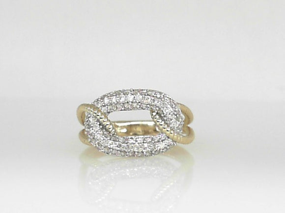 Yellow Gold Diamond Pave Ring with Twisted Shanks