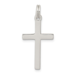 Sterling Silver Rhodium Plated Polished Cross Pendant