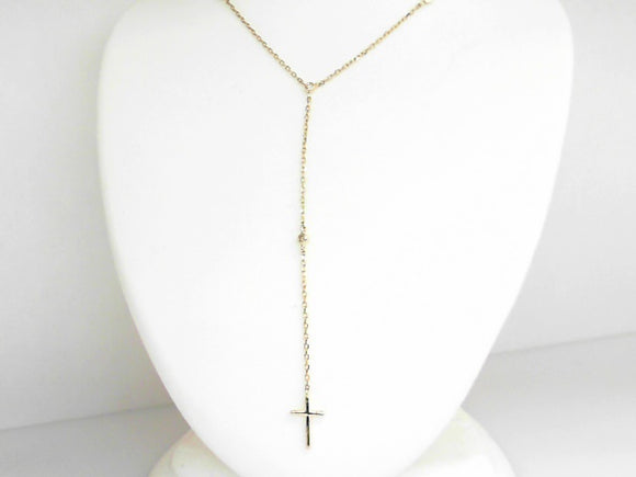 Yellow Gold Diamond-by-the-Yard Necklace with Dainty Cross
