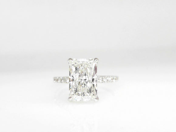 White Gold Lab Diamond Radiant Center with Pave Diamond Band