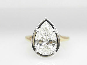 14k Two-Toned Lab Diamond with Bezel Set Pear Shaped Center and Hidden Halo