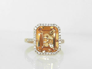 Yellow Gold Citrine Ring with Diamond halo