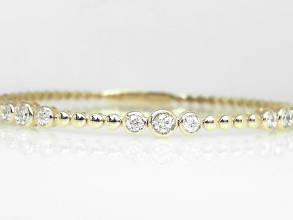 14k Yellow Gold Diamond Beaded Bangle Bracelet