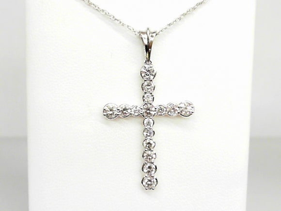 White Gold Round Diamond Cross Necklace