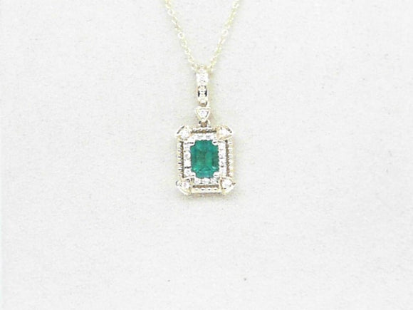 14k Yellow Gold Diamond and Emerald 0.81ct Necklace