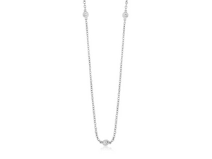 14k White Gold Diamond (0.10ct) 5 Station Bezel Necklace