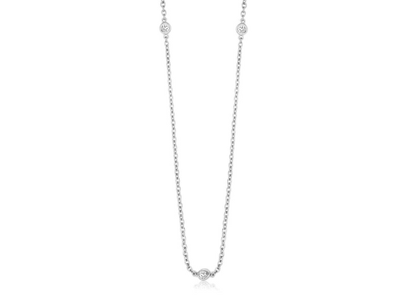 14k White Gold Diamond (0.10ct) 5 Station Bezel Necklace