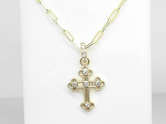 Raymond Mazza 14K Green Gold Cross Necklace w/ .09 CTW Diamond Accents #17462