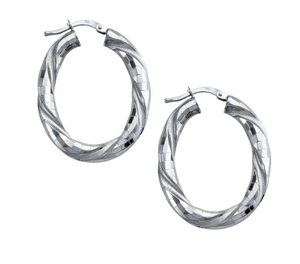 Sterling Silver Oval Twisted Textured Hoop Earrings