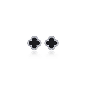 Sterling Silver Black Onyx "Goodluck" Stud Earrings