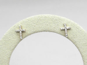 Yellow Gold Dainty Diamond Cross Studs