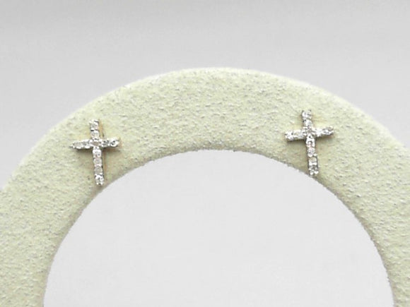Yellow Gold Dainty Diamond Cross Studs