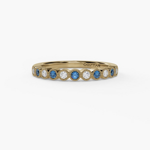 14k Yellow Gold Blue Topaz and Diamond Band