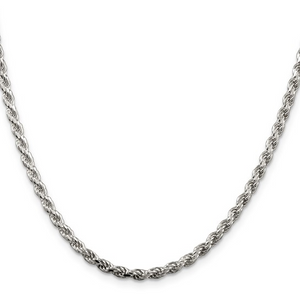 Sterling Silver Rhodiumed 3mm Diamond Cut Rope Chain 20"