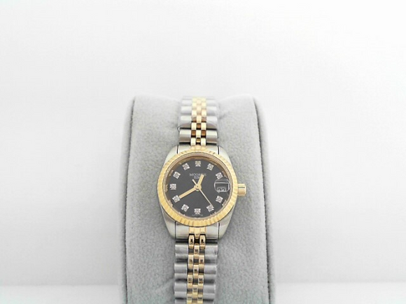 Moore's Elite Ladies Two-Tone Grey Mother of Pearl Diamond Dial Watch