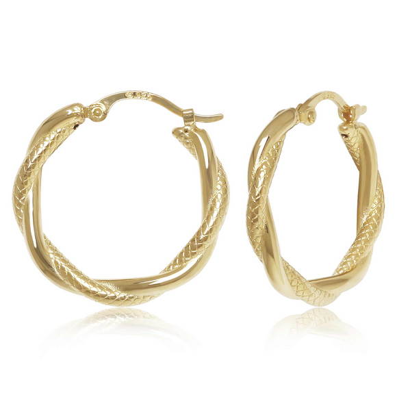 Yellow Gold Small Twisted Textured Hoops