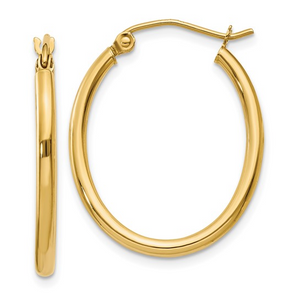 10K Yellow Gold  Oval Polished Hoop Earrings