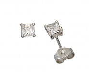 Sterling Silver Princess Cut CZ Stud