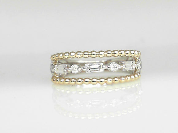 Two-Tone Round and Baguette Diamond Band