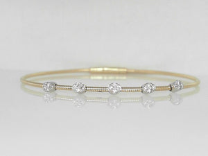 Two-Tone Textured Diamond Cluster Station Flex Bangle Bracelet