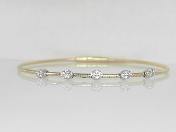 Two-Tone Textured Diamond Cluster Station Flex Bangle Bracelet