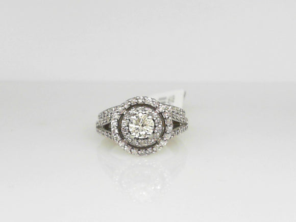 White Gold Round Diamond Bridal Set with a Double Diamond Halo and Split Diamond Shanks