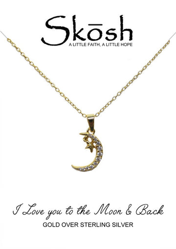 Skosh Gold Plated CZ Moon and Star Necklace 16+2