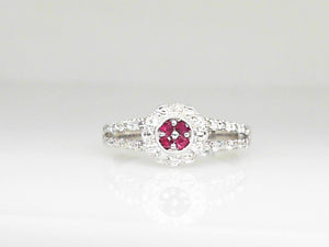 White Gold Ruby and Diamond Ring with Split Shanks