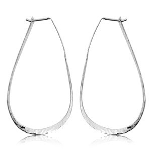 Sterling Silver Hammered Pear Shape Hoop Earrings