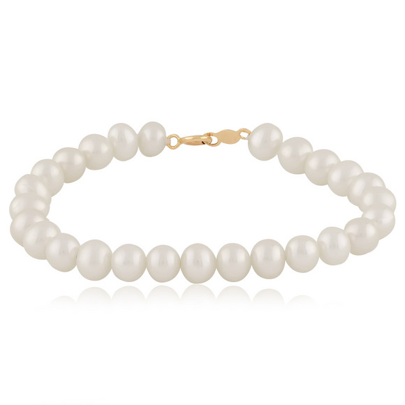 Yellow Gold 4.5-5mm Freshwater Pearl Bracelet