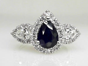 White Gold Pear-Shaped Sapphire and Diamond Ring
