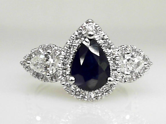 White Gold Pear-Shaped Sapphire and Diamond Ring