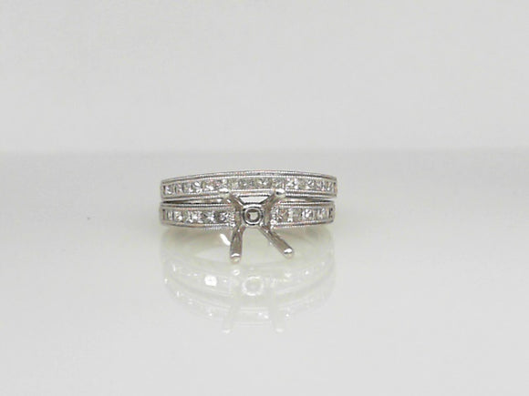 14K WG .66 CT Diamond Semi Bridal Set for Princess Cut