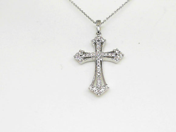 14K WG .24 CTW Diamond Cross Necklace 16+2