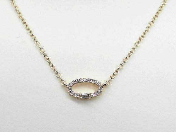 Yellow Gold Oval Shaped Round and Baguette Diamond Necklace