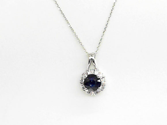 14k White Gold Diamond and Sapphire Pendant with Chain