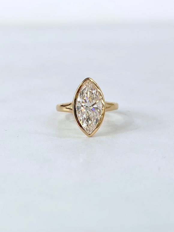 14k Yellow Gold Marquise 3.00ct Bezel Set Lab Engagement Ring