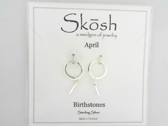 Skosh April Baguette Birthstone Earrings