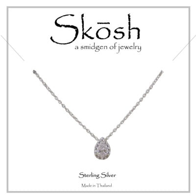 Skosh Silver CZ Pearl w/ Halo Necklace 16+1