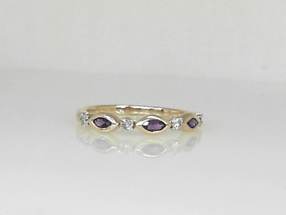 Yellow Gold Amythest and Diamond Band