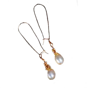 Earth Grace Dangle Birthstone Earrings- Pearl