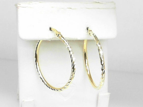 Two-Tone Sterling Silver/Gold Diamond Cut Hoops