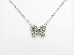 10K WG .19 CTW Pave Diamond Butterfly Necklace 18"